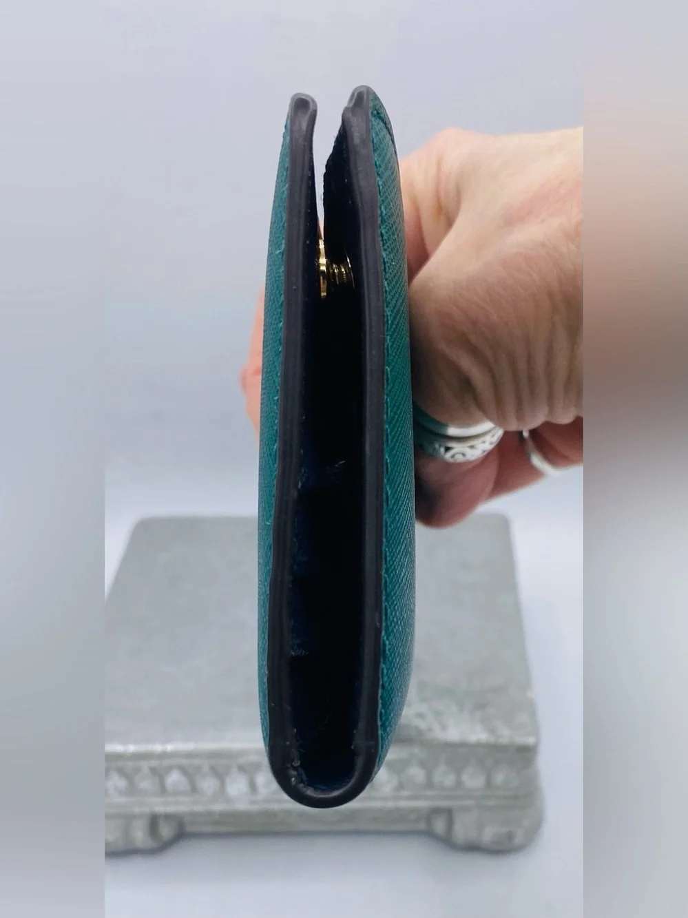 Michael Kors Teal Saffiano Leather Jet Set Travel Wallet with Gold Logo